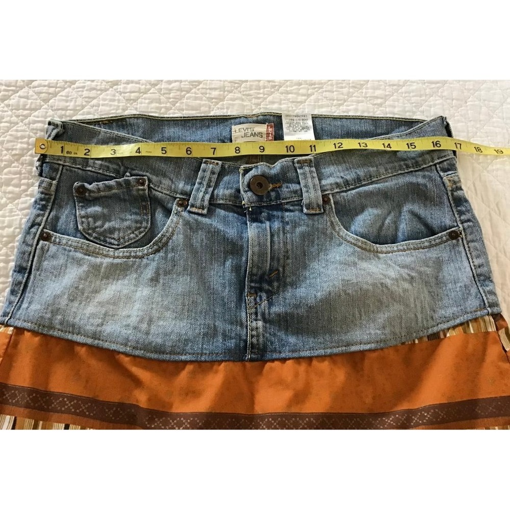 Levis Y2K Upcycled Denim Boho Tiered Ruffle Skirt Sz 9 Festival Western Cottage - Picture 4 of 15